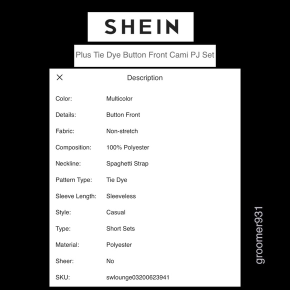 SHEIN Tie Dye Button Front Cami P.J.Set NWOT Size 2XL - Picture 7 of 8